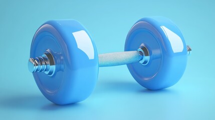 Obraz premium Blue dumbbell on a light blue studio background