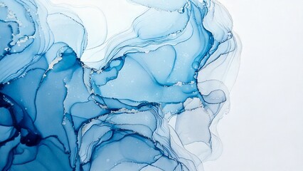 高級感のある薄くて淡いアルコールインクアート 水色 ブルー マーブル模様 余白あり 背景素材 チラシ・バナー・動画素材 16:9サイズ AI生成素材