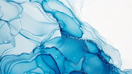 Fototapeta premium 高級感のある薄くて淡いアルコールインクアート 水色 ブルー マーブル模様 余白あり 背景素材 チラシ・バナー・動画素材 16:9サイズ AI生成素材