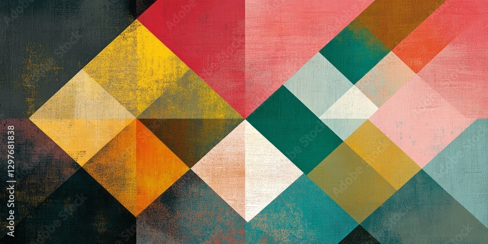 Poster colorful geometric pattern composed of various squares and triangles