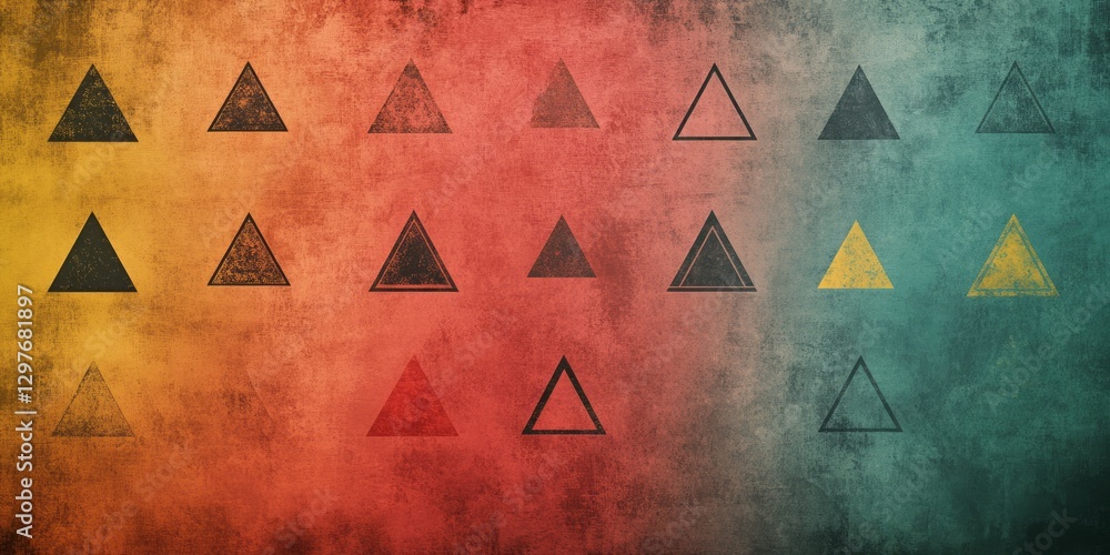 Poster an arrangement of various triangles on a textured colorful background