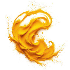 Abstract splash of vibrant yellow paint on a white background, ideal for artistic designs, creative projects, modern visuals, and graphic compositions.