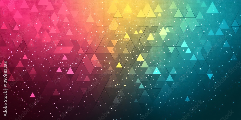 Poster abstract geometric background displaying colorful triangles and speckled light
