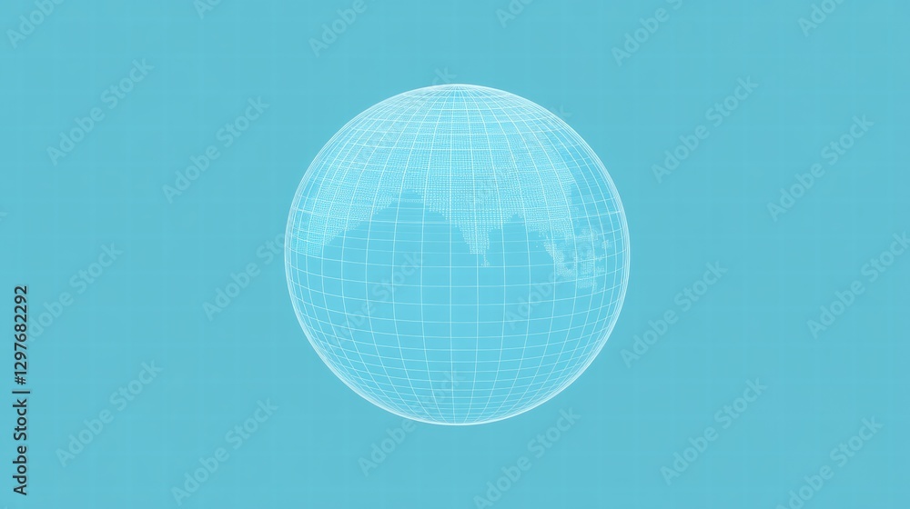 Aufkleber 3D wireframe globe representation showcasing the worlds continents and oceans in pastel colors. Generative AI