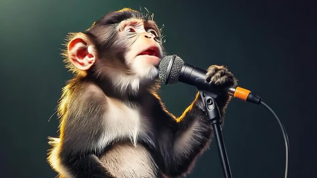 A happy monkey singing into a microphone, symbolizing the fun and accessibility of music lessons for all ages and skill levels.