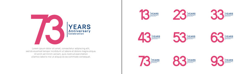 anniversary logo set. vector design pink and blue color can be use for special moment