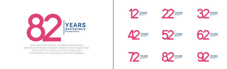 anniversary logo set. vector design pink and blue color can be use for special moment