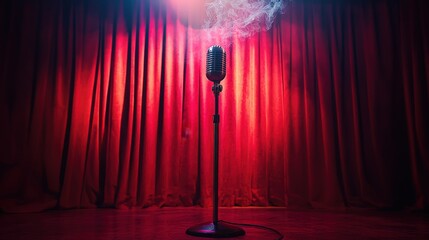 A captivating medium-close-up reveals lush, layered red velvet curtains—vibrant on top, deepening to a rich dark at the base. The texture exudes luxury and allure in every fold