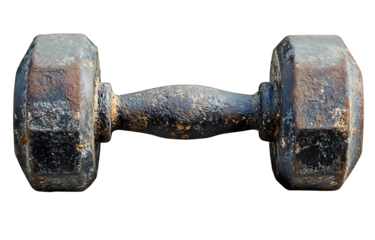 Vintage black dumbbell isolated on white background.