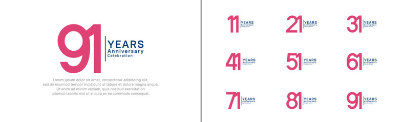 anniversary logo set. vector design pink and blue color can be use for special moment