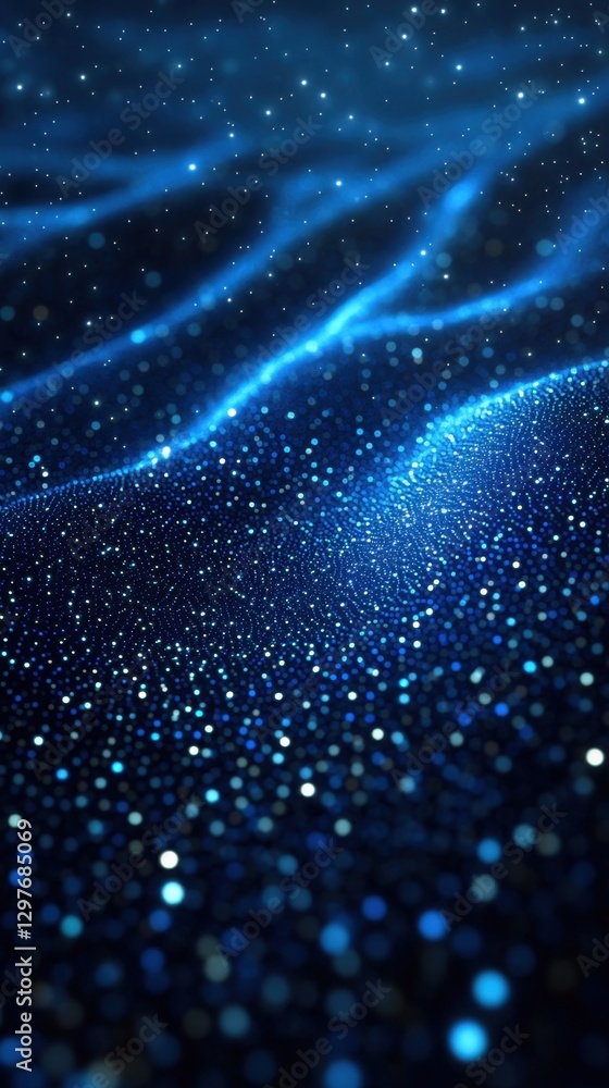 Poster captivating abstract blue particle wave background with sparkling stars for modern technology and fu