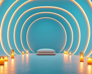 Obraz premium A minimalist meditation room with a single cushion in the center