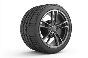 Obraz premium A Modern Car Tire and Alloy Wheel Isolated on White Background