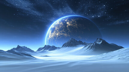 The huge moon rises from behind the mountains