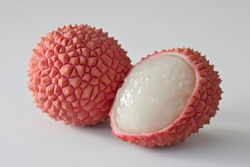 Two pieces of fruit, one of which is cut in half
