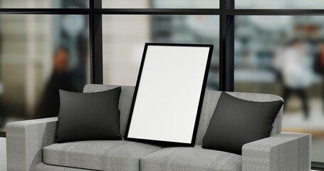 Frame photo modern office interior with armchair | Photo Mockup Studio stand on Wall or Sofa