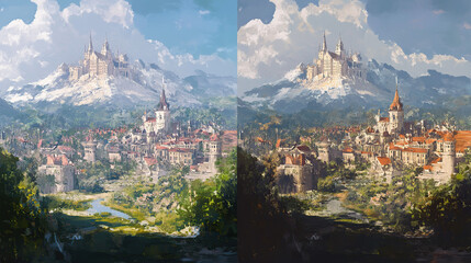 Fototapeta premium Fantasy Castle Landscape Inspiring Adventure Background