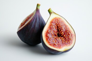 Two purple and red figs are cut in half