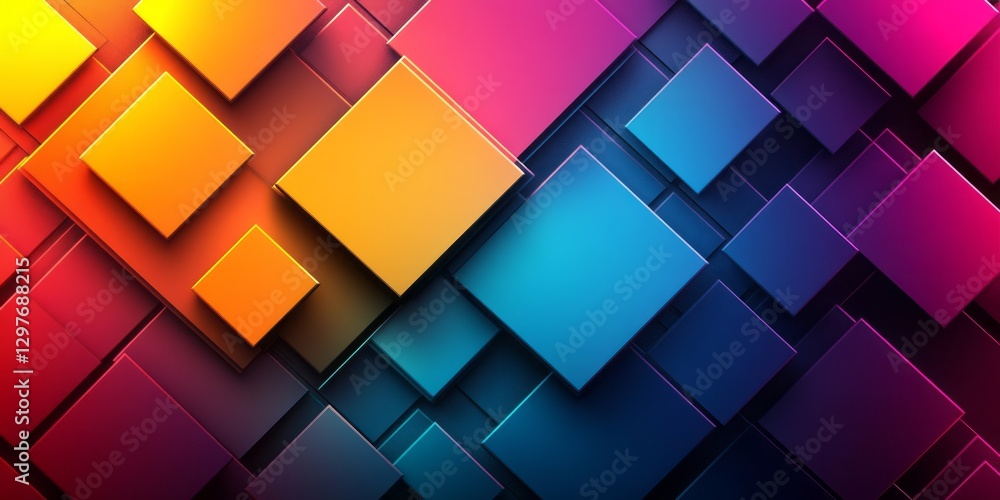 Poster colorful squares of varying sizes create an abstract background
