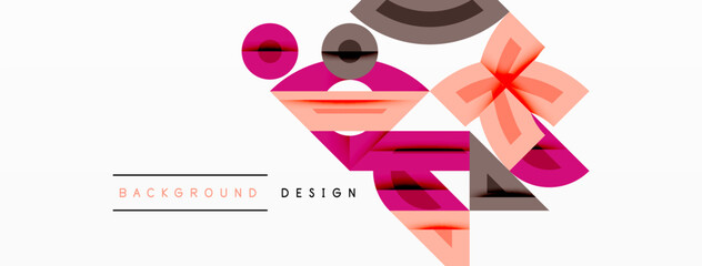 Abstract geometric background with shapes, featuring circular and rounded elements. Bold contrast, smooth gradients, dynamic composition, futuristic style