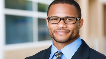 Naklejka premium Confident African American Businessman in Formal Attire Smiling