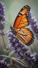 Obraz premium Monarch Butterfly on Lavender Flowers – Stunning Macro Nature Photography
