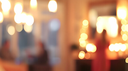 Blurred festive atmosphere, lights illuminate a cozy living room at a Christmas party scene