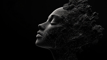 Human facial grid on black background