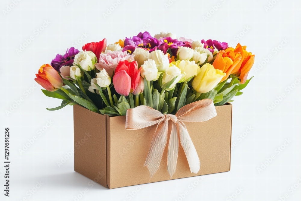 Aufkleber colorful flower arrangement in a cardboard box with ribbon suitable for gifting on special occasions
