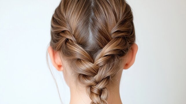 Woman's back view, two braids, hairstyle, studio shot, hair styling, tutorial