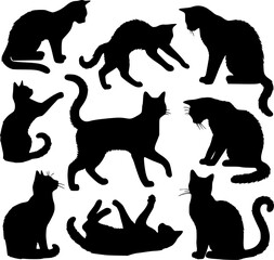 Silhouettes of Cats in Various Poses