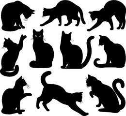 Silhouettes of Cats in Various Poses