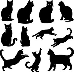 Silhouettes of Cats in Various Poses