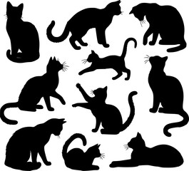 Silhouettes of Cats in Various Poses
