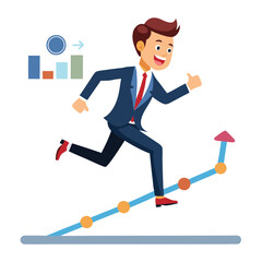 businessman running on project timeline project on white background 
