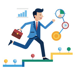 businessman running on project timeline project on white background 
