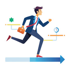 businessman running on project timeline project on white background 
