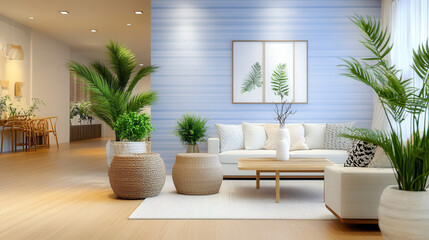 Fototapeta premium Indoor decoration, sofas and green plants