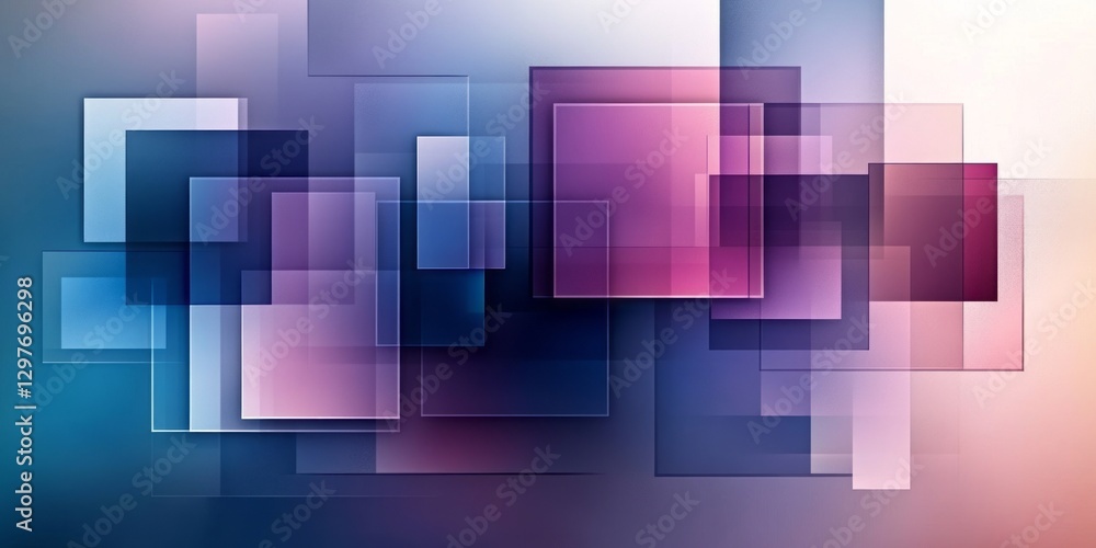 Poster abstract composition of overlapping translucent squares with a gradient background