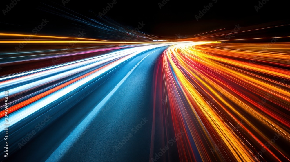 Poster dynamic urban lights in imaginative space setting
