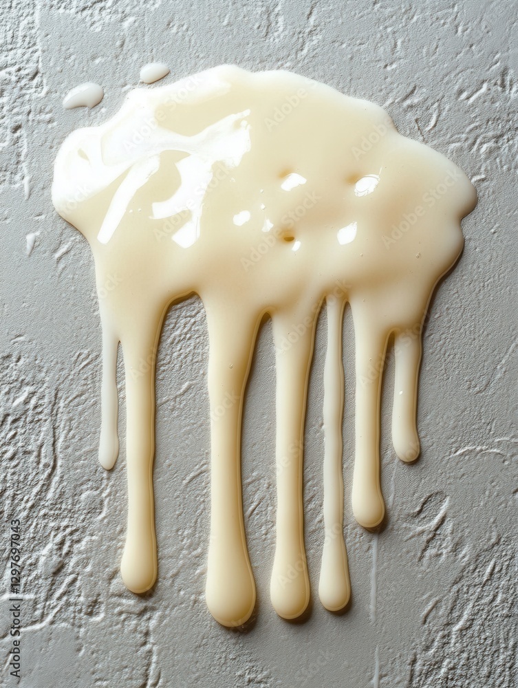 Poster creamy texture and dripping effect on a textured gray background creates a visual interest and a sen