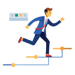 businessman running on project timeline project on white background 
