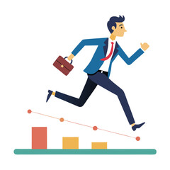 businessman running on project timeline project on white background 
