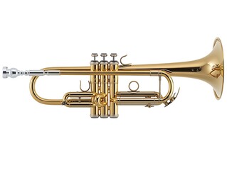 Naklejka premium there is a gold trumpet with a silver bell on a white background