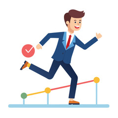 businessman running on project timeline project on white background 
