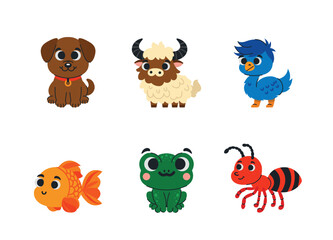 Unique Animal Mix — Dog, Yak, Emu, Goldfish, Frog, and Ant
