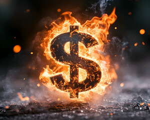 Burning dollar sign, dark background