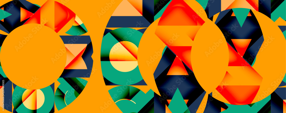 Poster circles, semi circles, squares and round triangles. geometric mosaic style pattern abstract backgrou
