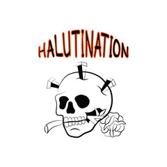 Illustration design of a human skull eating flowers
