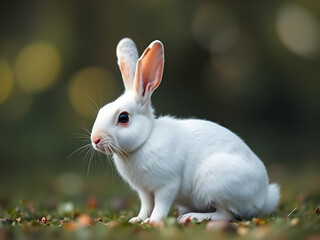 Abstract blurred nature background of White rabbit. Abstract nature bokeh pattern